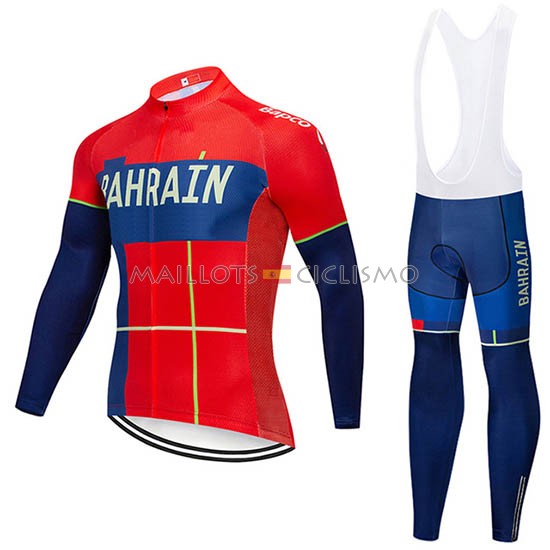 2019 Maillot Bahrain Merida Tirantes Mangas Largas Rojo